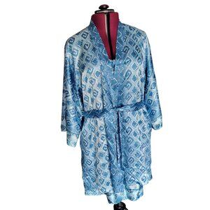 Oscar de la Renta Blue Boho-Style Slip & Matching Kimono Robe Set (Size XL)